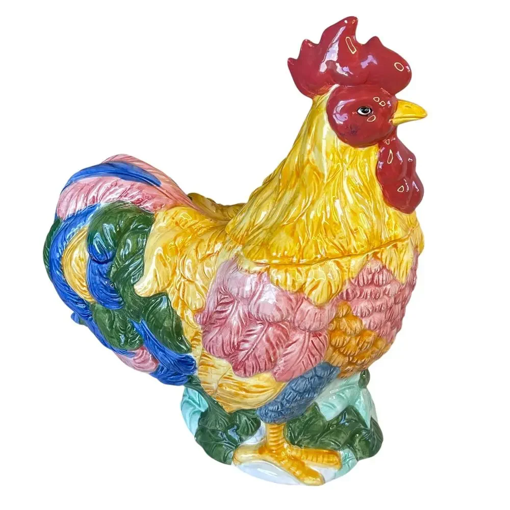 Vintage BHP Colorful Ceramic Rooster Chicken Cookie Jar Canister 12.5